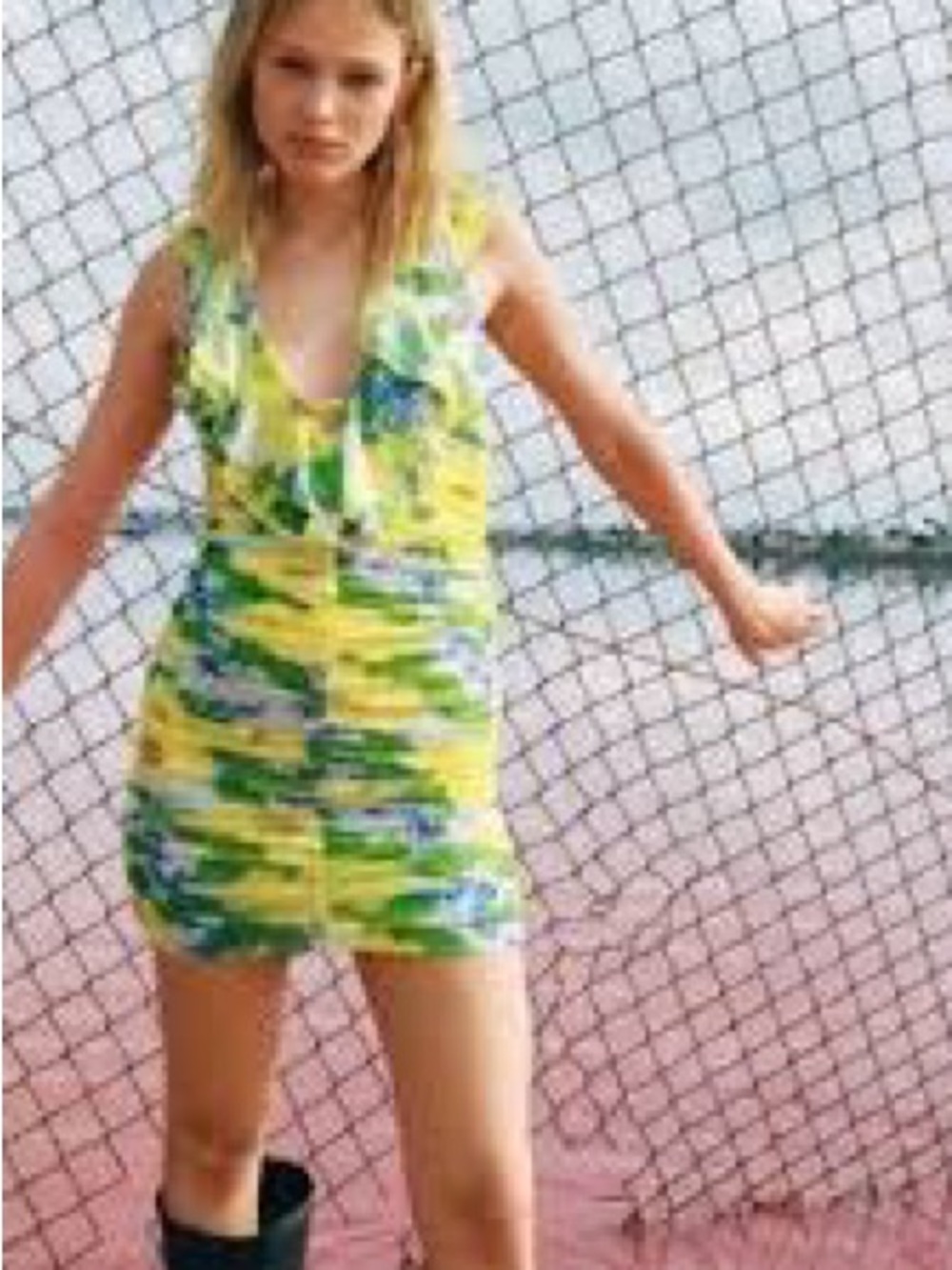 Zara Yellow Green Blue Patterned Mini Dress
